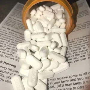 Prescription hydrocodone medication bottle for pain management